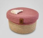 Storage Basket & Tissue Box Cover Set For Home Organizing & Styling, Handcrafted Jute, Beige & Pink - Image 5