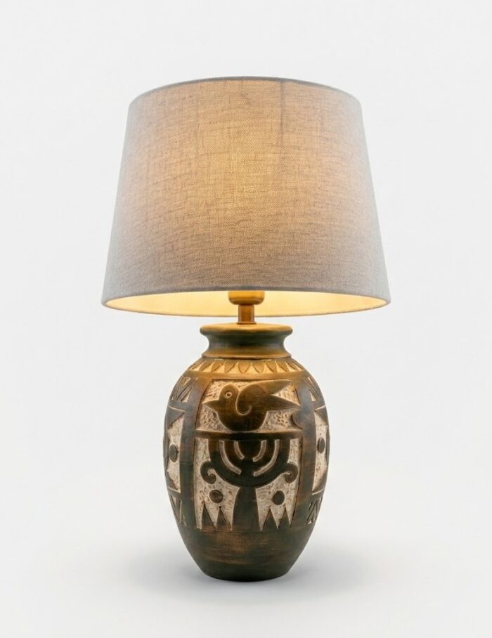 Table Lamp, Antique Folk Art, Bedside & Living Room, Poetry, Distressed Bronze & White - Image 2