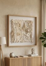 Organic Fiber & Seashell Relief Wall Art – Handmade Textured Frame - Image 3