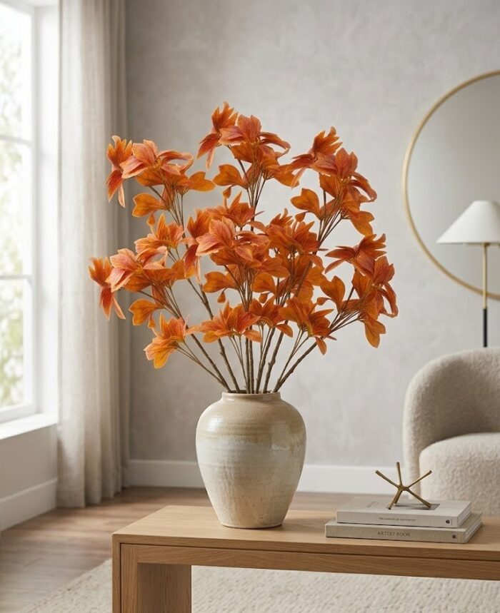 Artificial Plant Branches For Home and Office Decor Premium Plastic Autumn Orange - Image 5