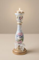 Artificial Candle Holder For Home and Office Decor, Wood - Blue Accent Bird - 25 cm