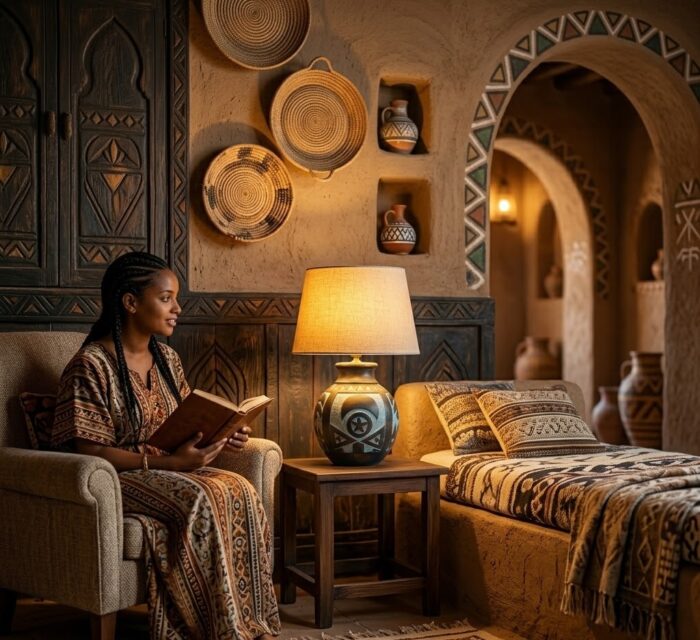 Table Lamp, Neo-Traditional Celestial, Bedside & Living Room, Poetry, Dark Brown & Blue - Image 3
