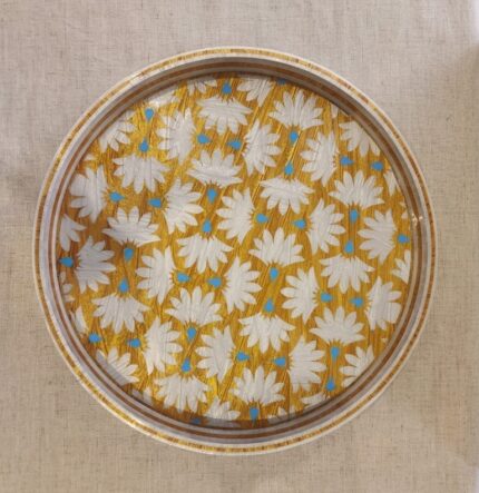 Lotus Floral Gold Wooden Serving Tray, 45 cm