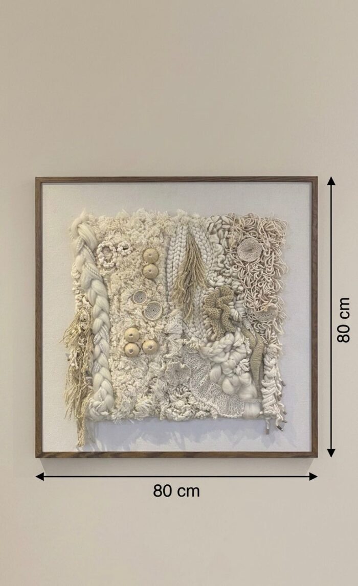 Organic Fiber & Seashell Relief Wall Art – Handmade Textured Frame - Image 2
