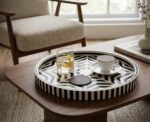 Modern Geometric Round Wooden Serving Tray with Inlaid Mother of Pearl, 45 cm - Image 2