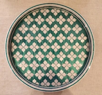 Classic Quatrefoil Emerald Green Wooden Serving Tray, 45 cm