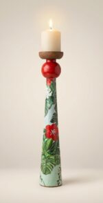 Artificial Candle Holders For Home and Office Decor, Wood, Multi Color - Set of 3 - Image 4