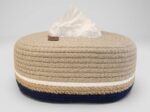 Storage Basket & Tissue Box Cover Set For Home Organizing & Styling, Handcrafted Jute, Beige & Navy Blue - Image 7