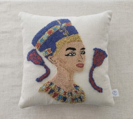 Queen Nefertiti Embroidered Luxury Accent Cushion, Premium Fabric - 45x45 cm