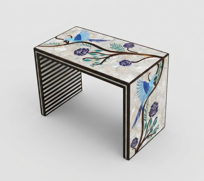 Luxury Handcrafted Mother of Pearl Inlaid Wooden Side Table – Multi Color - Image 1