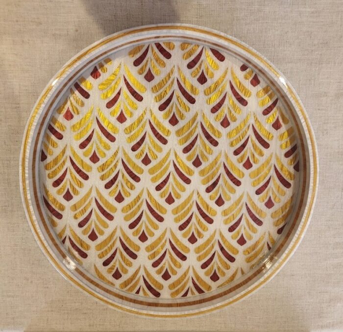 Art Deco Gold and Burgundy Fan Wooden Serving Tray, 45 cm - Image 2