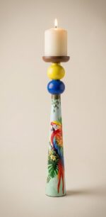 Artificial Candle Holders For Home and Office Decor, Wood, Multi Color - Set of 3 - Image 3