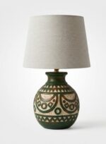 Table Lamp, Tribal Geometric, Bedside & Living Room, Poetry, Olive Green & Beige - Image 2