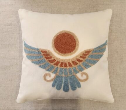 Winged Sun Disc Embroidered Luxury Accent Cushion, Premium Fabric - 45x45 cm
