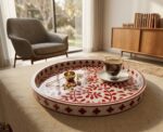 Intricate Red Floral Vines Round Wooden Serving Tray, 45 cm - Image 2