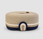Storage Basket & Tissue Box Cover Set For Home Organizing & Styling, Handcrafted Jute, Beige & Navy Blue - Image 5