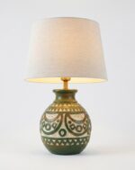Table Lamp, Tribal Geometric, Bedside & Living Room, Poetry, Olive Green & Beige