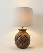 Table Lamp, Rustic Carved, Bedside & Living Room, Poetry, Antique Walnut Brown - Image 2