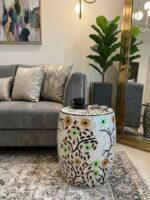 Side Table & Stool, Dual-Purpose Styling For Living Room & Bedroom, Wood & Pearl, Multi Color - Image 2