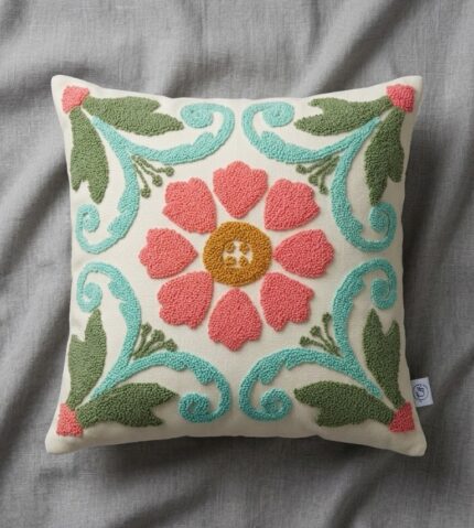 Handmade Cushion For Home Decor, Fabric Boho Floral Pattern - 45x45 cm
