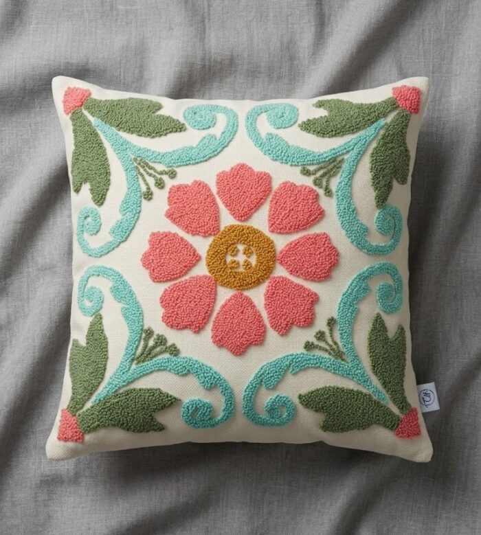 Handmade Cushion For Home Decor, Fabric Boho Floral Pattern - 45x45 cm - Image 1