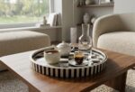 Modern Optical Checkered and Striped Wooden Serving Tray, 45 cm - Image 2
