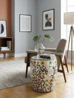 Side Table & Stool, Dual-Purpose Styling For Living Room & Bedroom, Wood & Pearl, Multi Color - Image 3