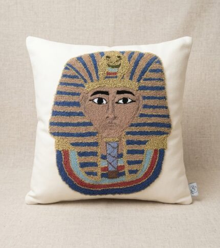 Tutankhamun Pharaoh Embroidered Luxury Accent Cushion, Premium Fabric - 45x45 cm