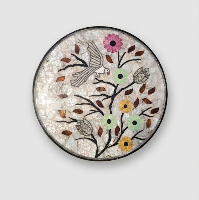 Luxury Handcrafted Mother of Pearl Wooden Round Drum Stool & Side Table, Multi Color - Image 4