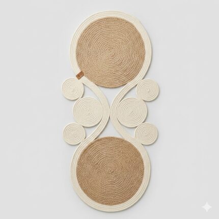 Table Runner, Elegant Geometric, Heat Resistant Dining Decor, Cottonand jute, white&Beige
