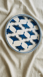 Handcrafted Round Serving Tray with Bird Motifs, 45Cm