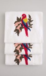 Hand Towel Set, Embroidered Nature, Everyday Use, 100% Cotton, White with Bird Pattern