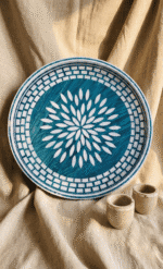 Handcrafted Round Serving Tray with Geometric Mosaic Pattern, 45Cm, Teal - Image 2
