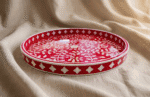 Handcrafted Round Serving Tray with Classic Geometric Pattern, 45Cm, Red - Image 3