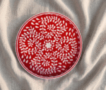 Handcrafted Round Serving Tray with Classic Geometric Pattern, 45Cm, Red
