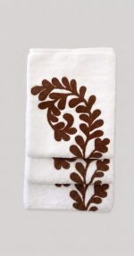 Hand Towel Set, Embroidered Geometric Wave, Everyday Use, 100% Cotton, White with Wave Pattern
