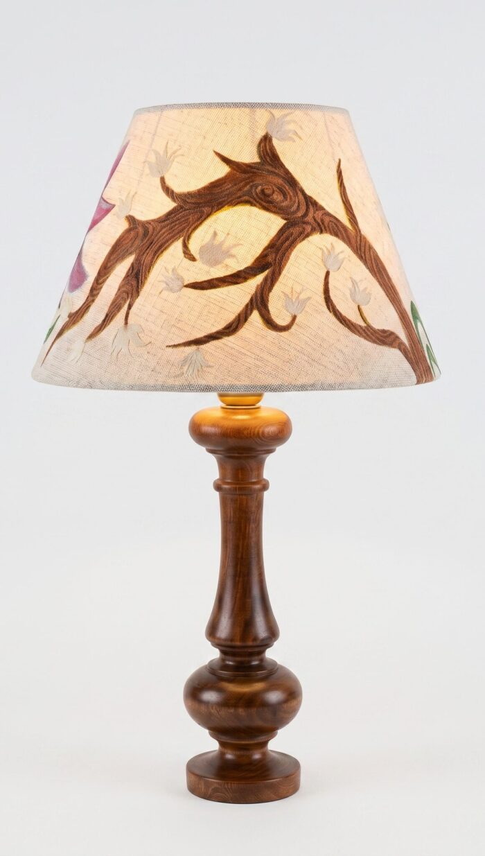 Table Lamp, Rustic Folk Art, Bedside & Living Room, Wood, Natural Brown - Image 3