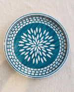 Handcrafted Round Serving Tray with Geometric Mosaic Pattern, 45Cm, Teal