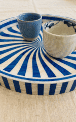 Handcrafted Round Serving Tray with Swirl Pattern, 35Cm, Blue & White - Image 2
