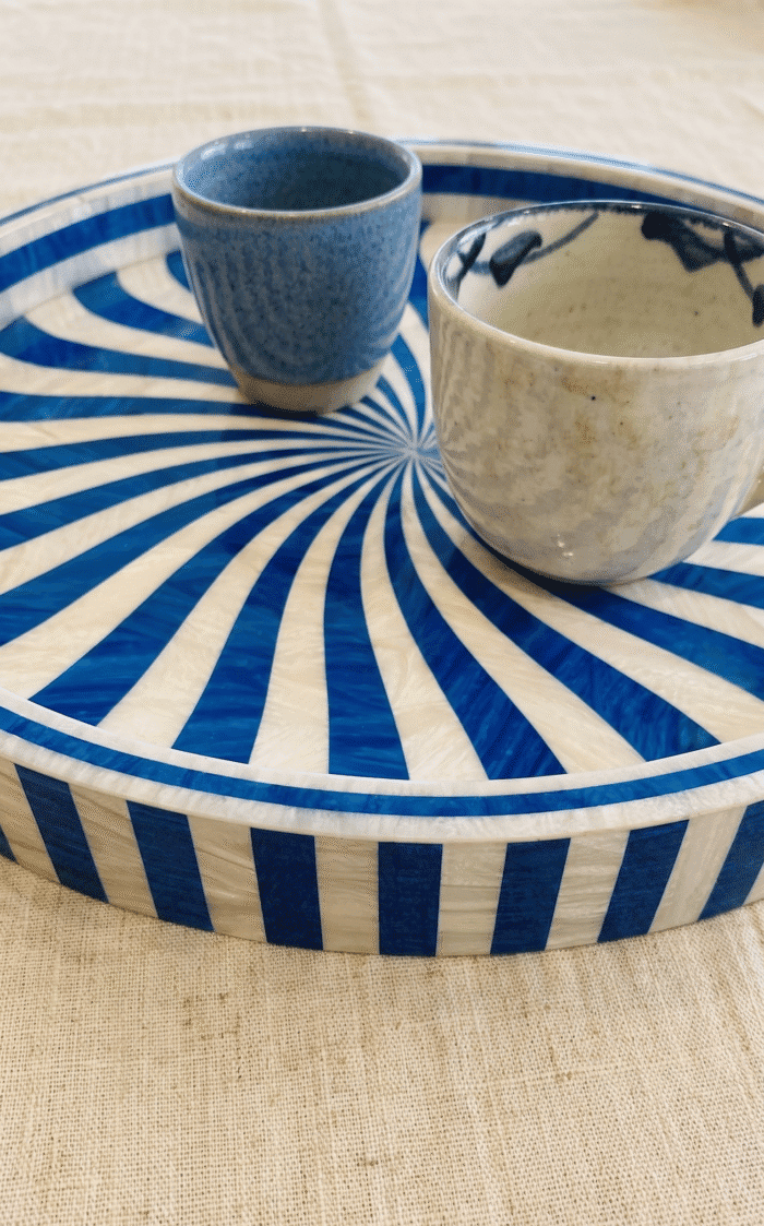 Handcrafted Round Serving Tray with Swirl Pattern, 35Cm, Blue & White - Image 2