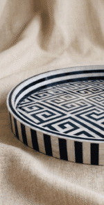 Handcrafted Round Serving Tray with Greek Key Pattern, 45Cm, Black & White - Image 4