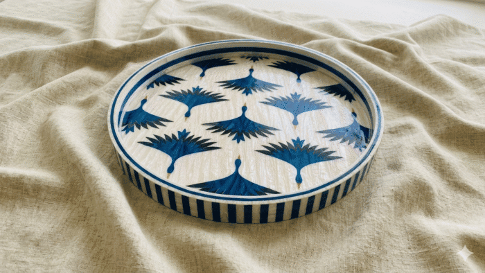 Handcrafted Round Serving Tray with Bird Motifs, 45Cm - Image 2