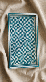 Handcrafted Rectangular Serving Tray with Inlaid Shells, 45x25Cm, Green