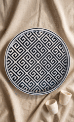 Handcrafted Round Serving Tray with Greek Key Pattern, 45Cm, Black & White