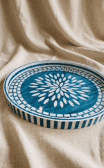 Handcrafted Round Serving Tray with Geometric Mosaic Pattern, 45Cm, Teal - Image 3