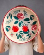 Hand-Made Round Wooden Pomegranate Serving Tray, 45 cm