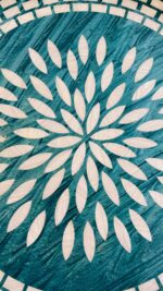 Handcrafted Round Serving Tray with Geometric Mosaic Pattern, 45Cm, Teal - Image 4