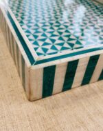 Handcrafted Rectangular Serving Tray with Inlaid Shells, 45x25Cm, Green - Image 2