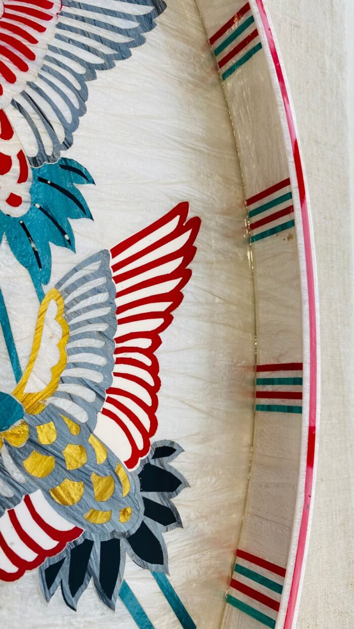 Handcrafted Oval Serving Tray with Mythical Bird Motifs, 55x35Cm, Multicolor - Image 3