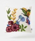 Embroidered Botanical Garden Luxury Accent Cushion, Butterflies & Floral Motif - 45x45 cm